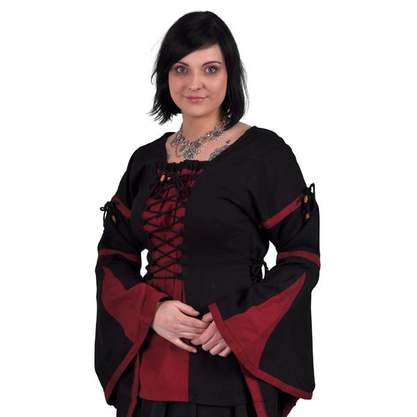 Produktbild Mittelalter Bluse im Leinen Look schwarz-rot