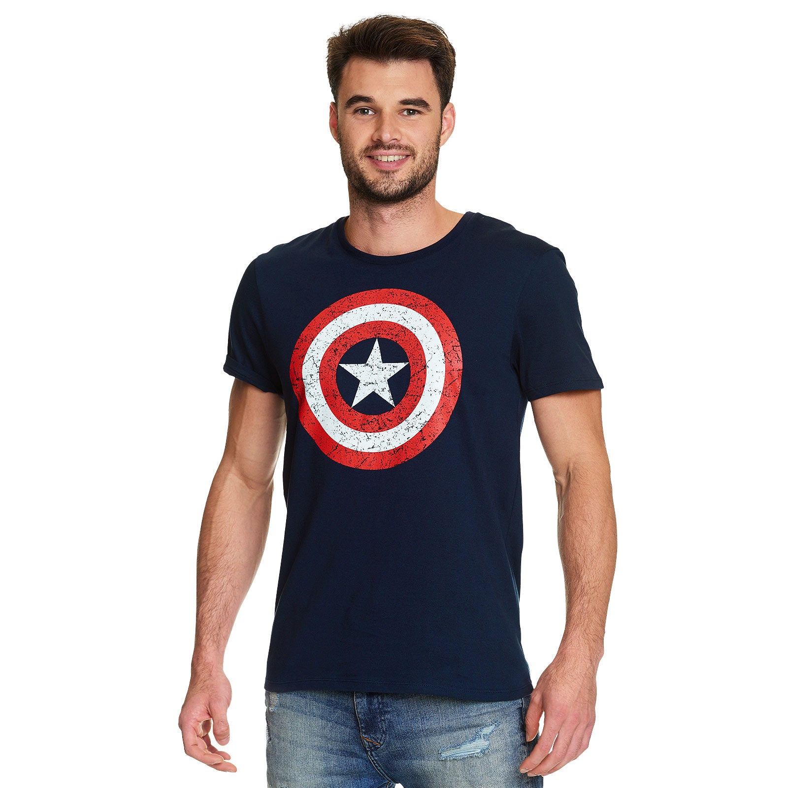 Produktbild Captain America - Distressed Shield Logo T-Shirt blau