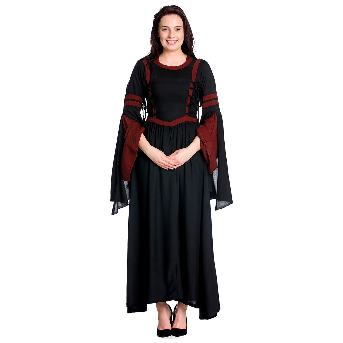 Produktbild Mittelalter Kapuzenkleid Isolde schwarz-rot