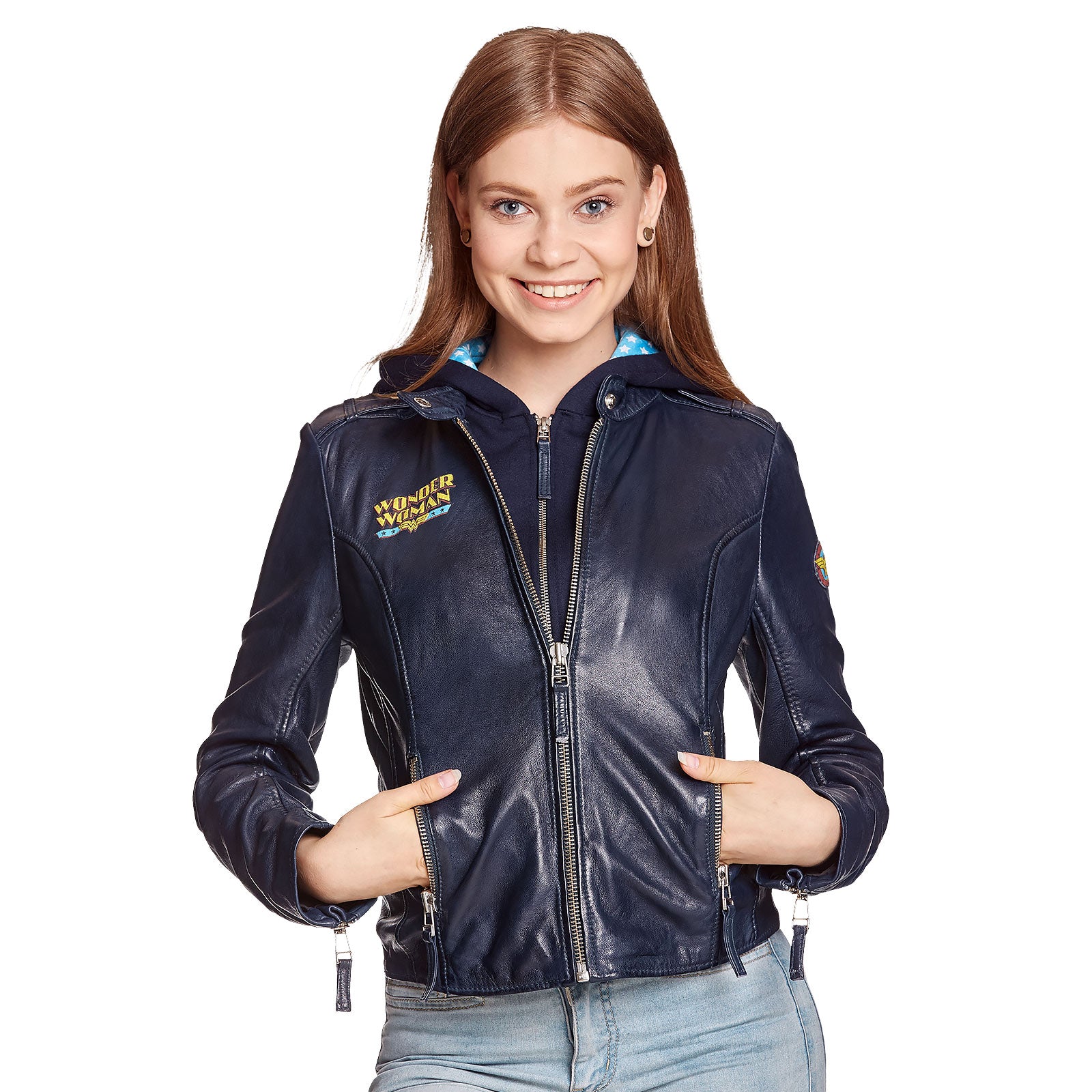 Product image Wonder Woman - Logo Leather Jacket with Hood Blue