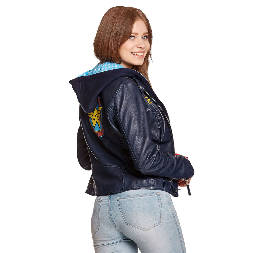 Produktbild Wonder Woman - Logo Lederjacke mit Kapuze blau