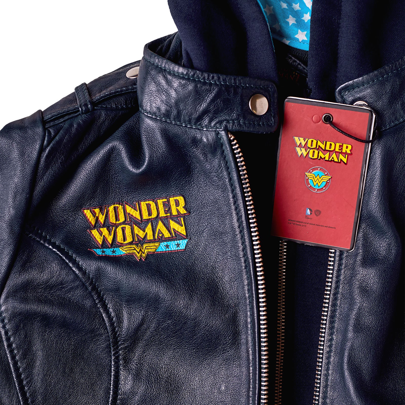 Produktbild Wonder Woman - Logo Lederjacke mit Kapuze blau