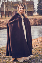 Product image Medieval Wool Cloak Women with Hood Embroidery Metal Buckle Brown