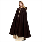 Product image Medieval Wool Cloak Women with Hood Embroidery Metal Buckle Brown