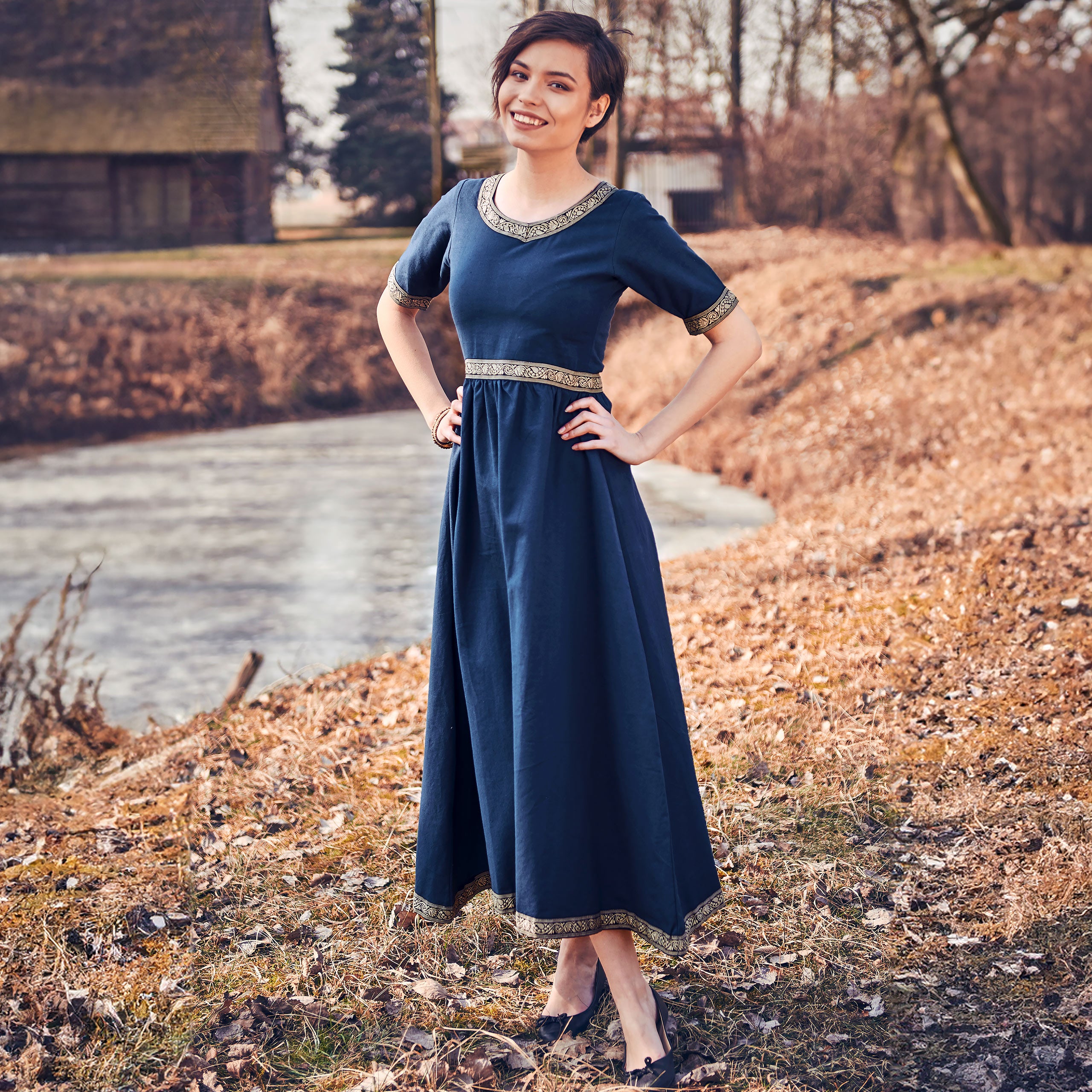 Produktbild Mittelalter Kleid Ennlin mit Kurzarm blau