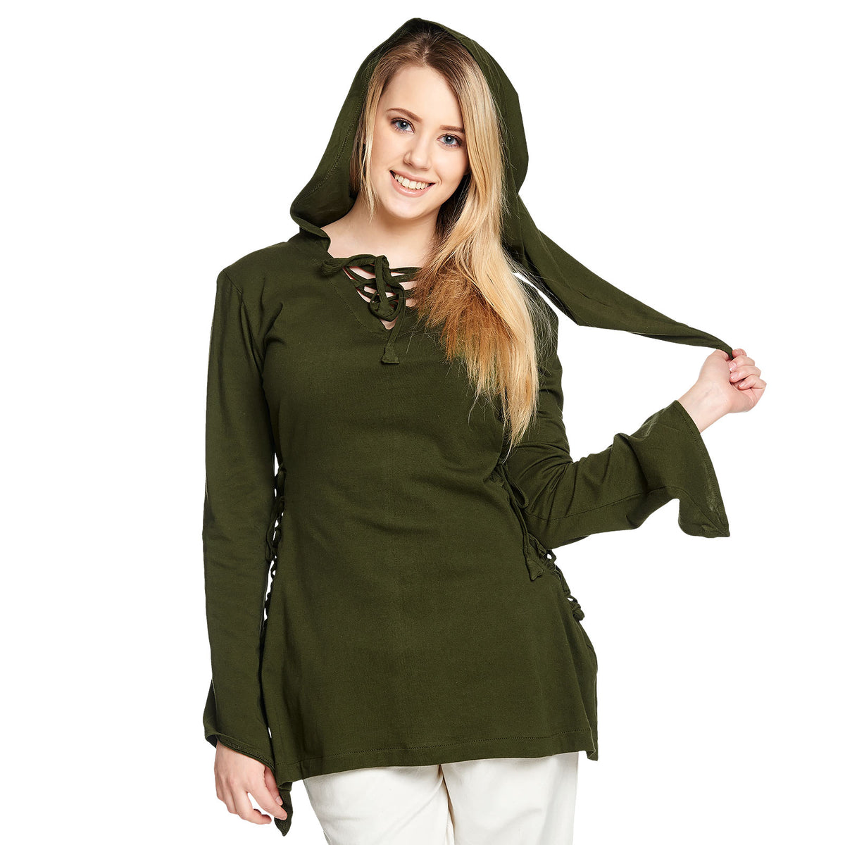 Produktbild Mittelalter Bluse Lea mit Kapuze grün