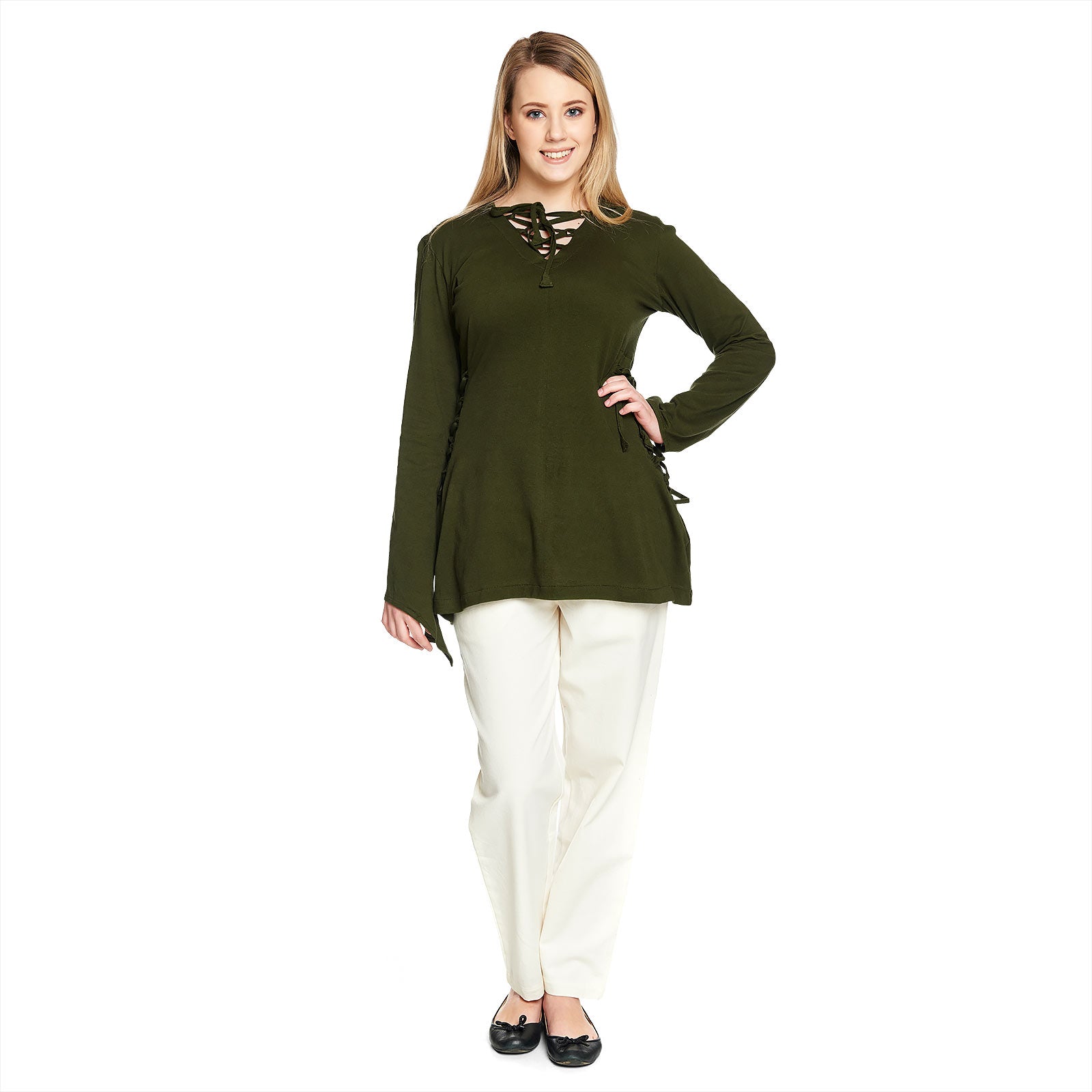 Produktbild Mittelalter Bluse Lea mit Kapuze grün