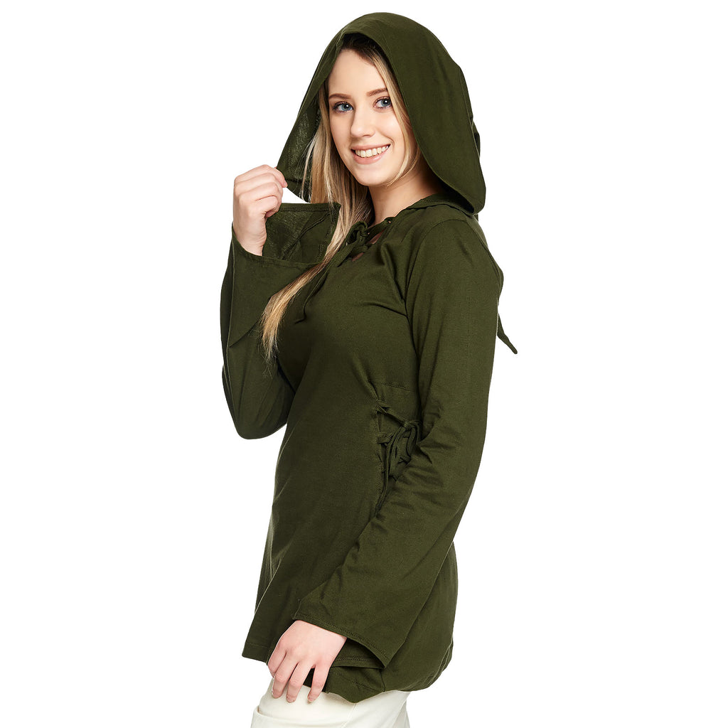 Produktbild Mittelalter Bluse Lea mit Kapuze grün
