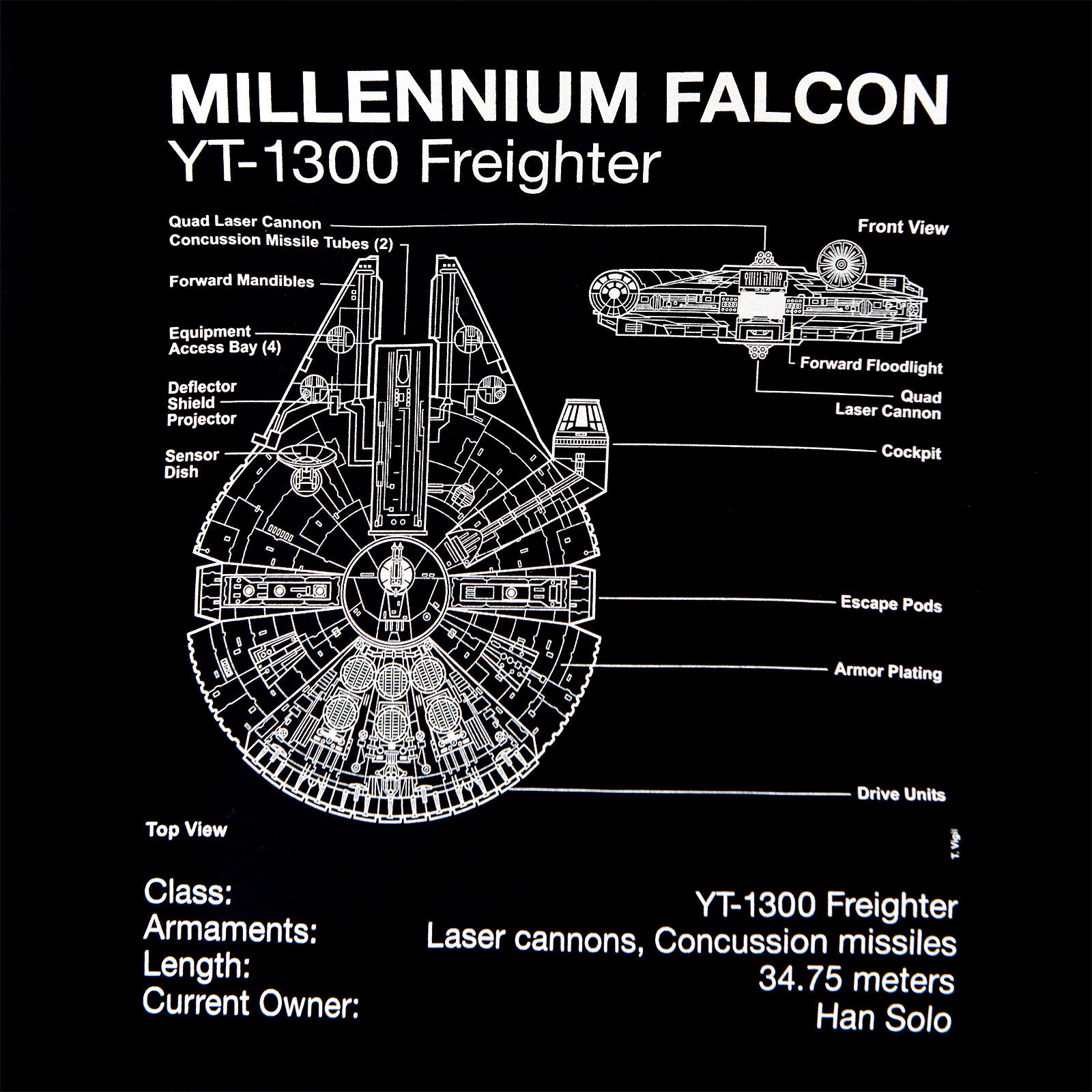 Produktbild Star Wars - Millennium Falcon Sketch T-Shirt schwarz