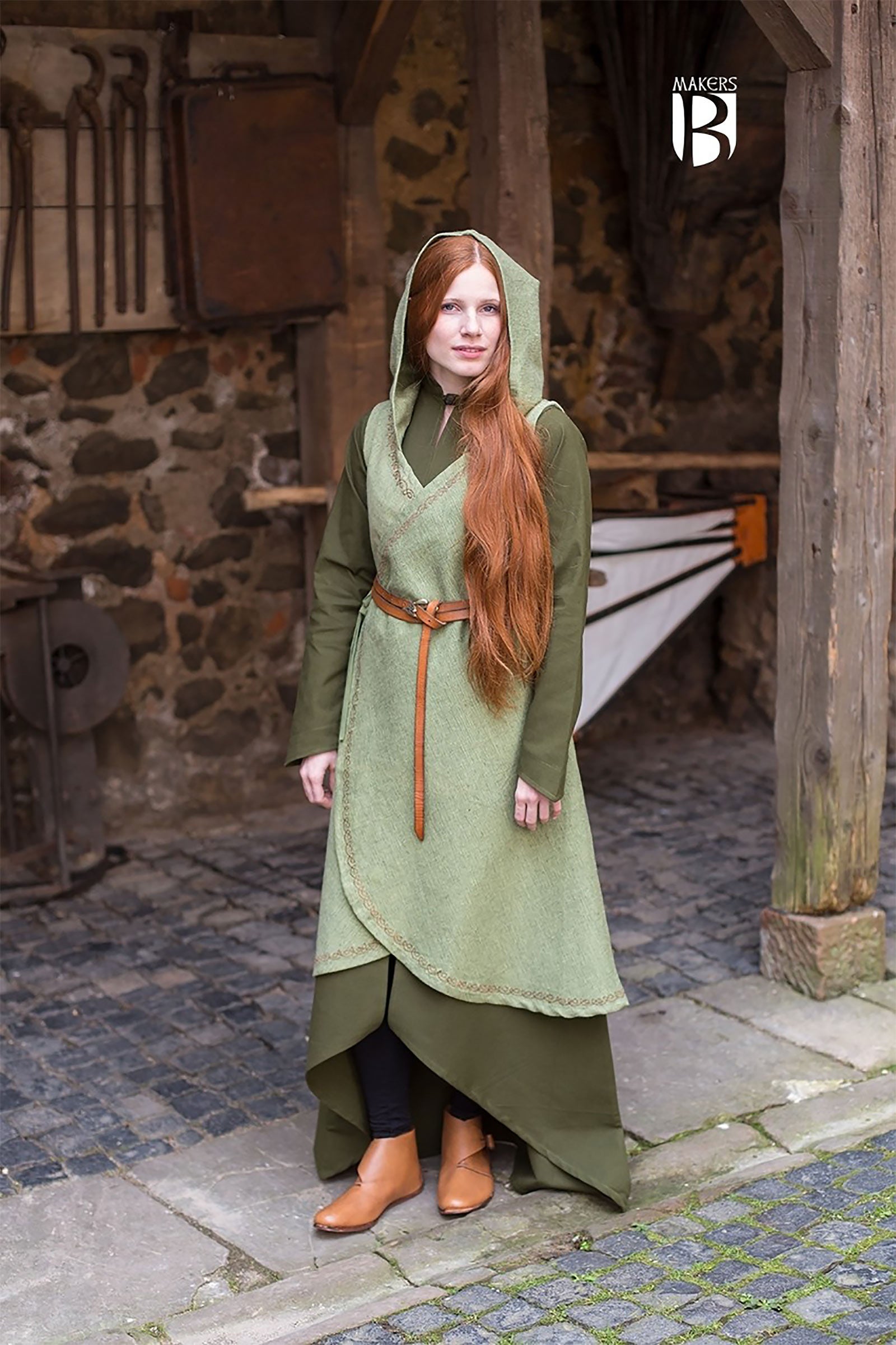 Produktbild Mittelalter Wickelkleid Dala mit Kapuze grün