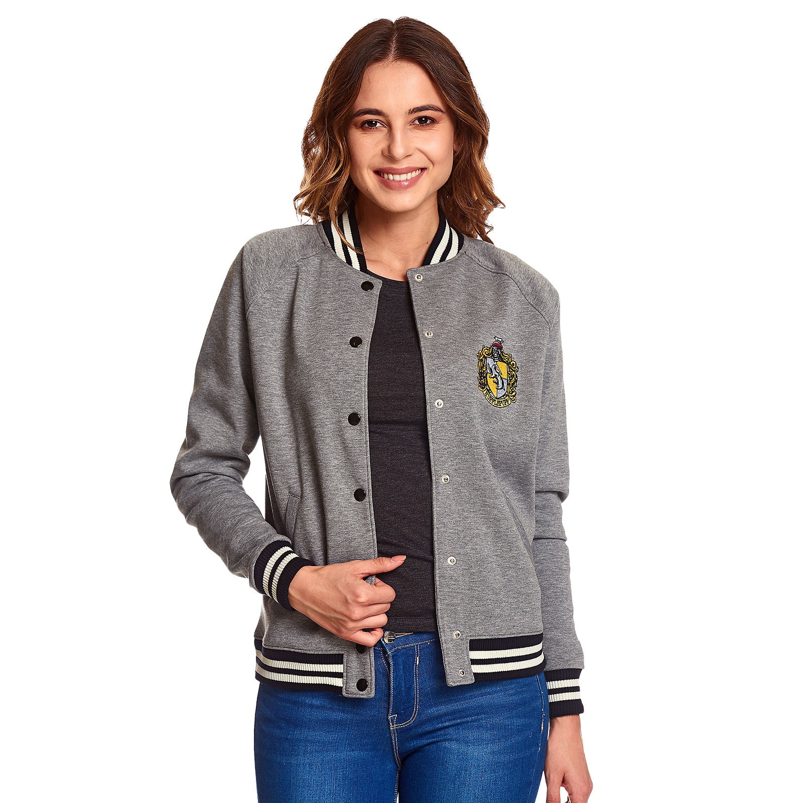Produktbild Harry Potter - Hufflepuff Wappen College Jacke Damen grau