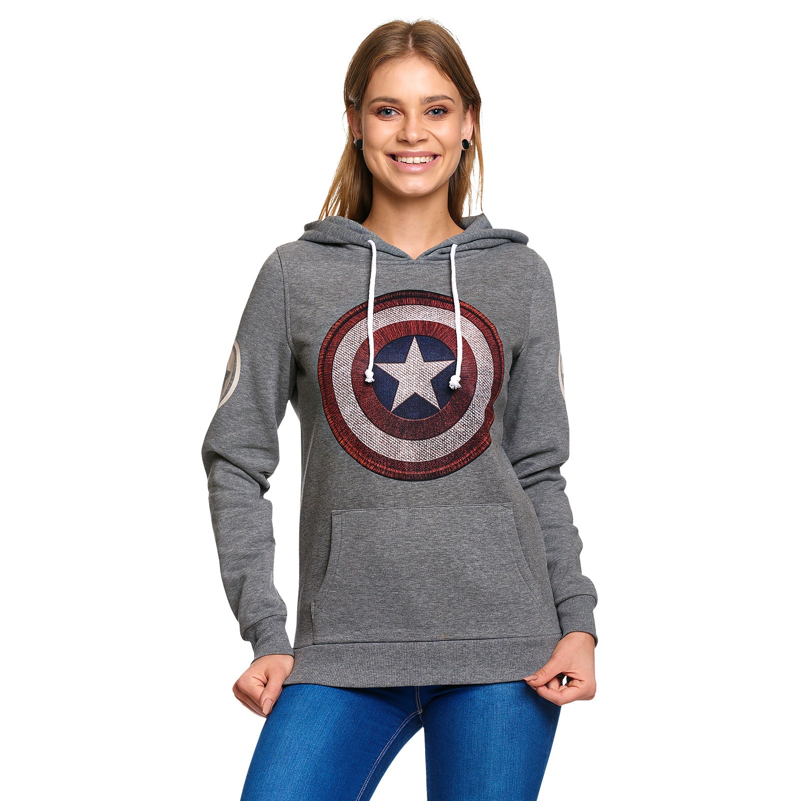 Produktbild Captain America - Shield Logo Retro Hoodie Damen grau