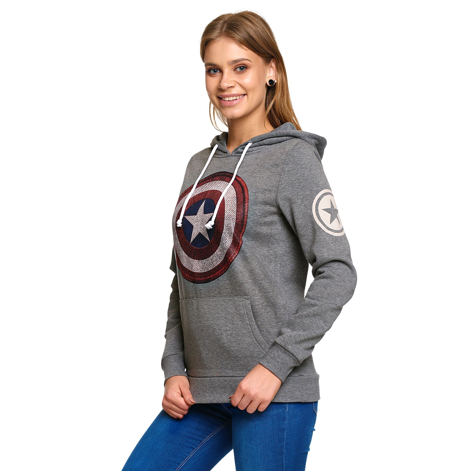 Produktbild Captain America - Shield Logo Retro Hoodie Damen grau