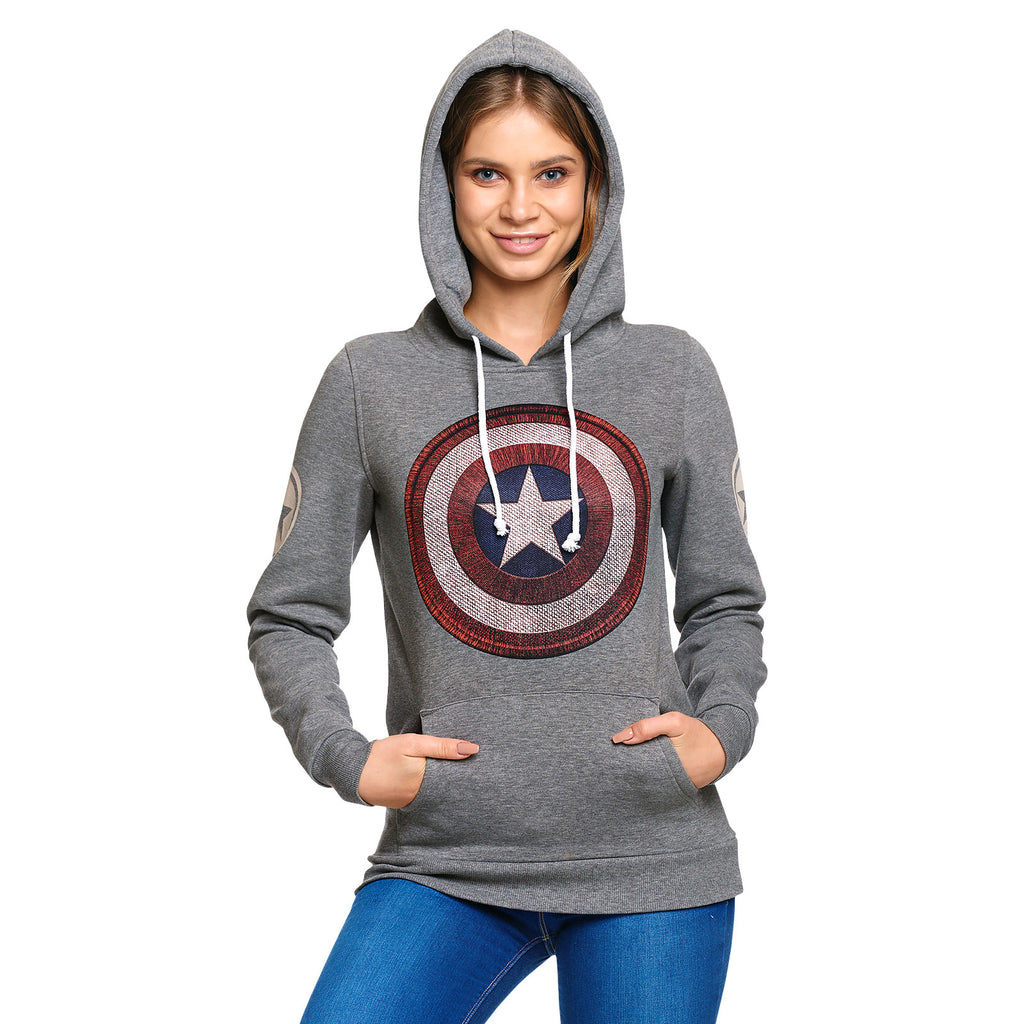Produktbild Captain America - Shield Logo Retro Hoodie Damen grau