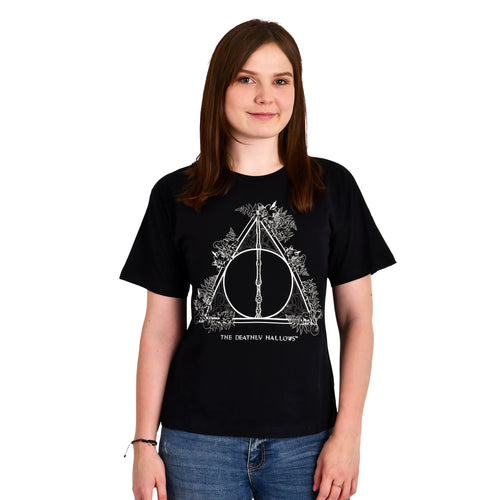 Produktbild Harry Potter - Floral Deathly Hallows T-Shirt Damen schwarz
