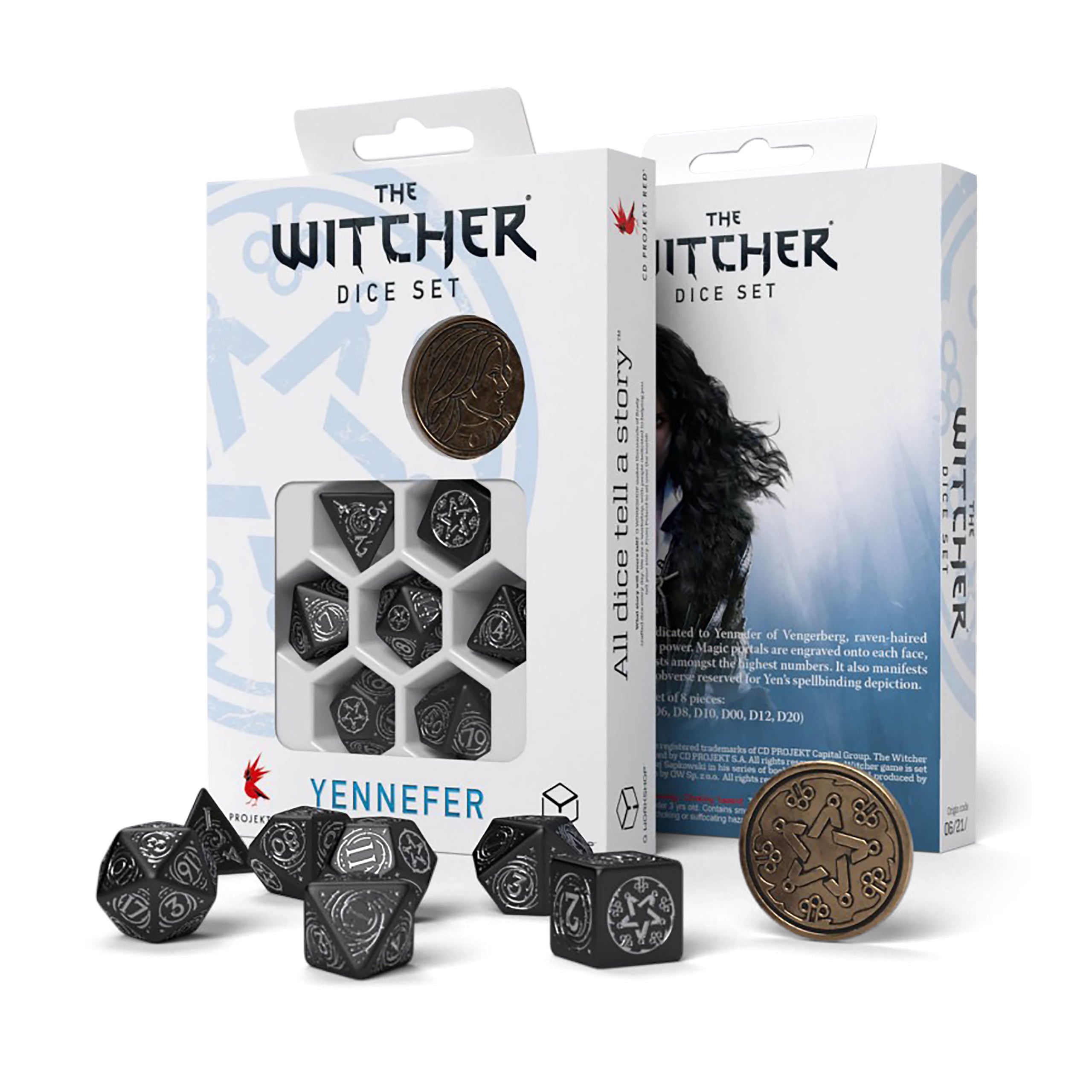 Produktbild Witcher - Yennefer Obsidian Star RPG Würfel Set 7tlg mit Sammlermünze