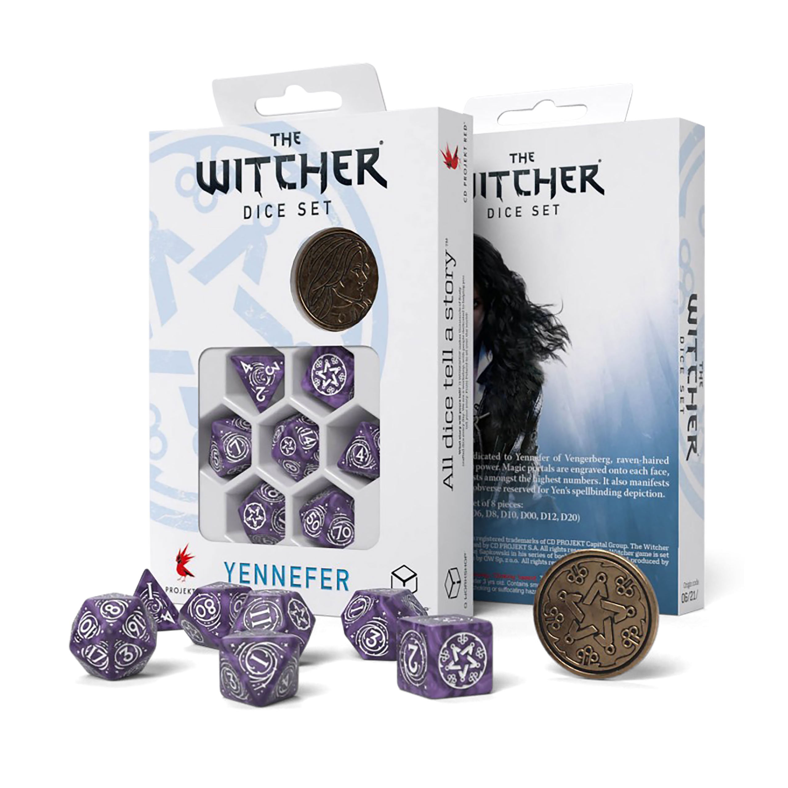Produktbild Witcher - Yennefer Lilac & Gooseberries RPG Würfel Set 7tlg mit Sammlermünze