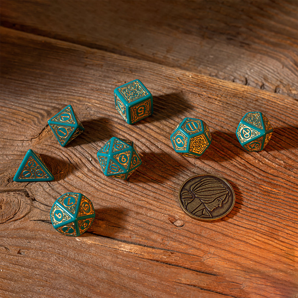Produktbild Witcher - Triss Beautiful Healer RPG Würfel Set 7tlg mit Sammlermünze