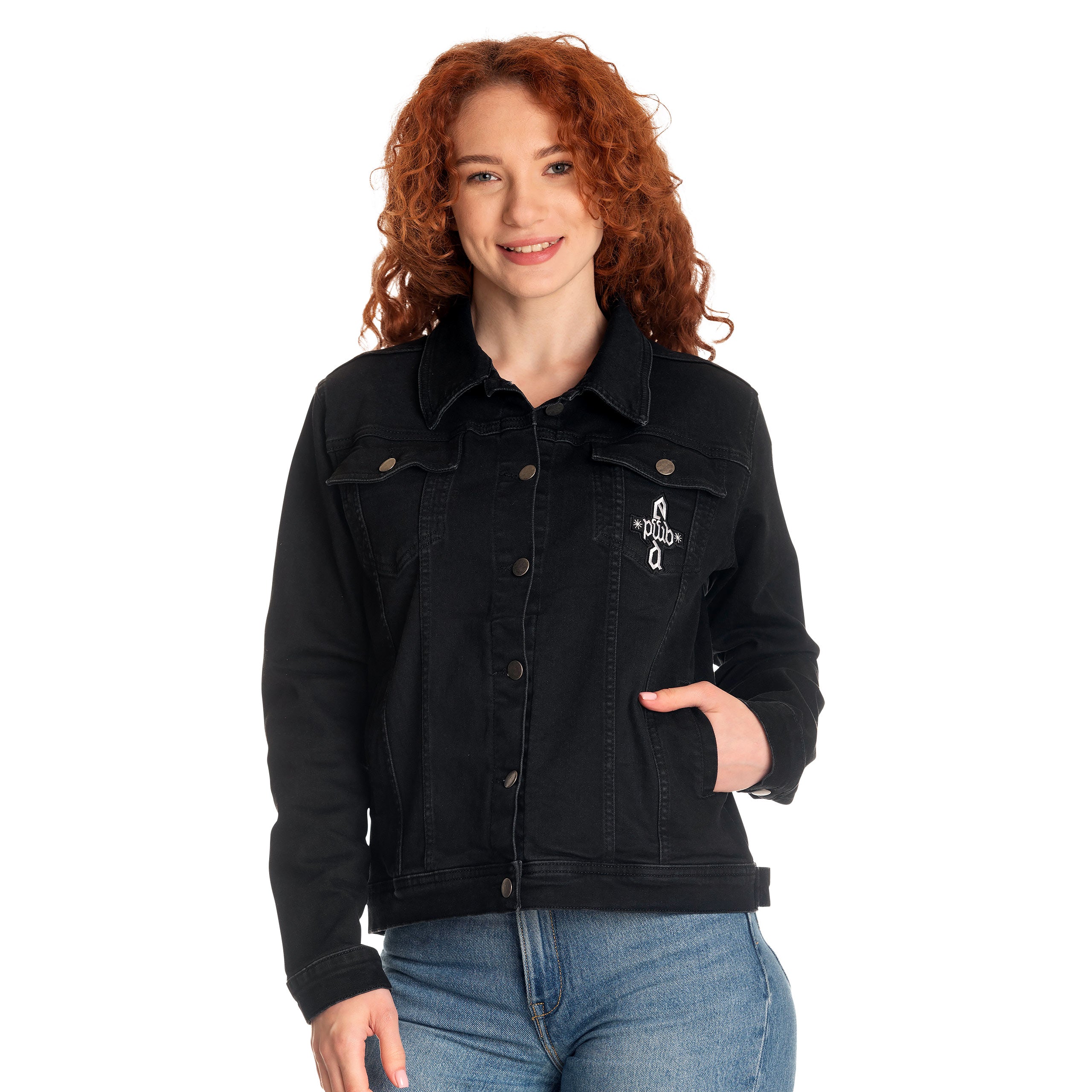Produktbild Dumbledore Wappen Jeansjacke schwarz - Phantastische Tierwesen