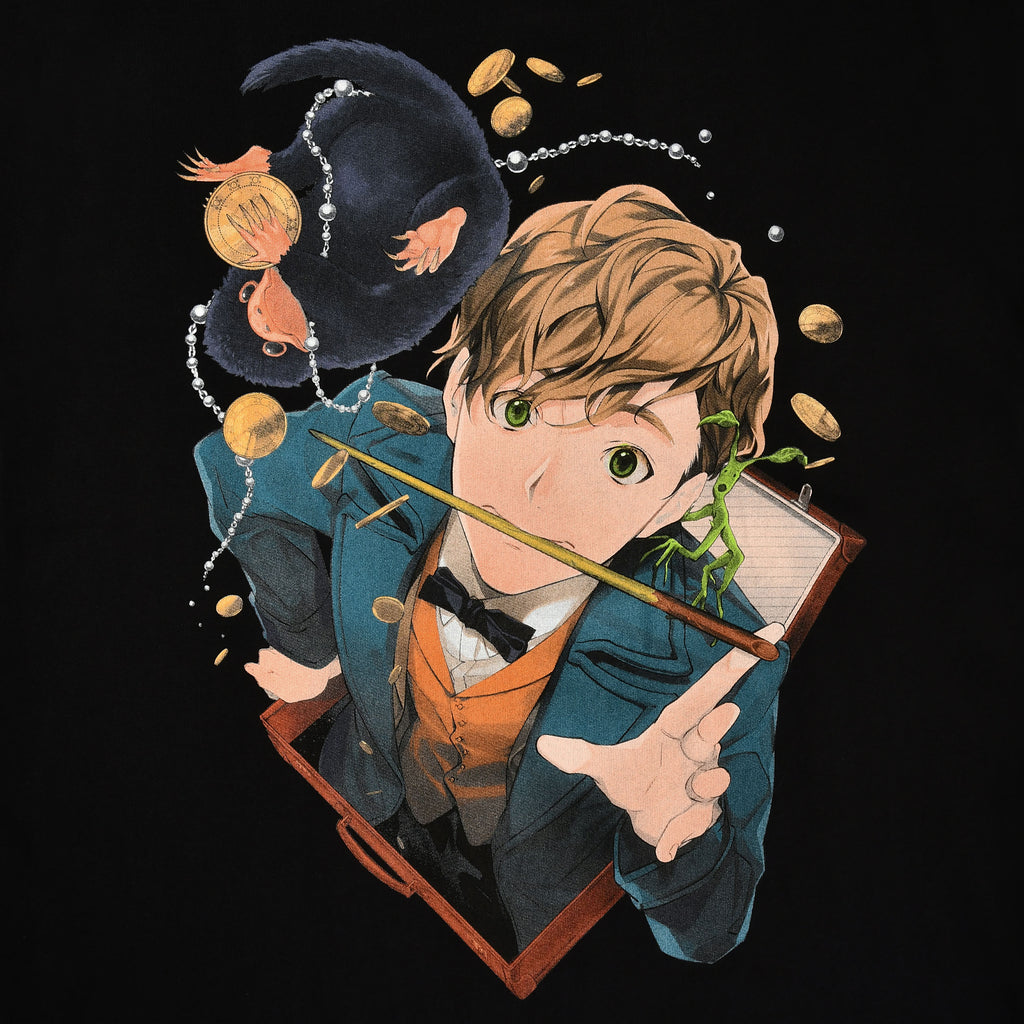 Produktbild Newt mit Niffler Anime T-Shirt schwarz - Phantastische Tierwesen