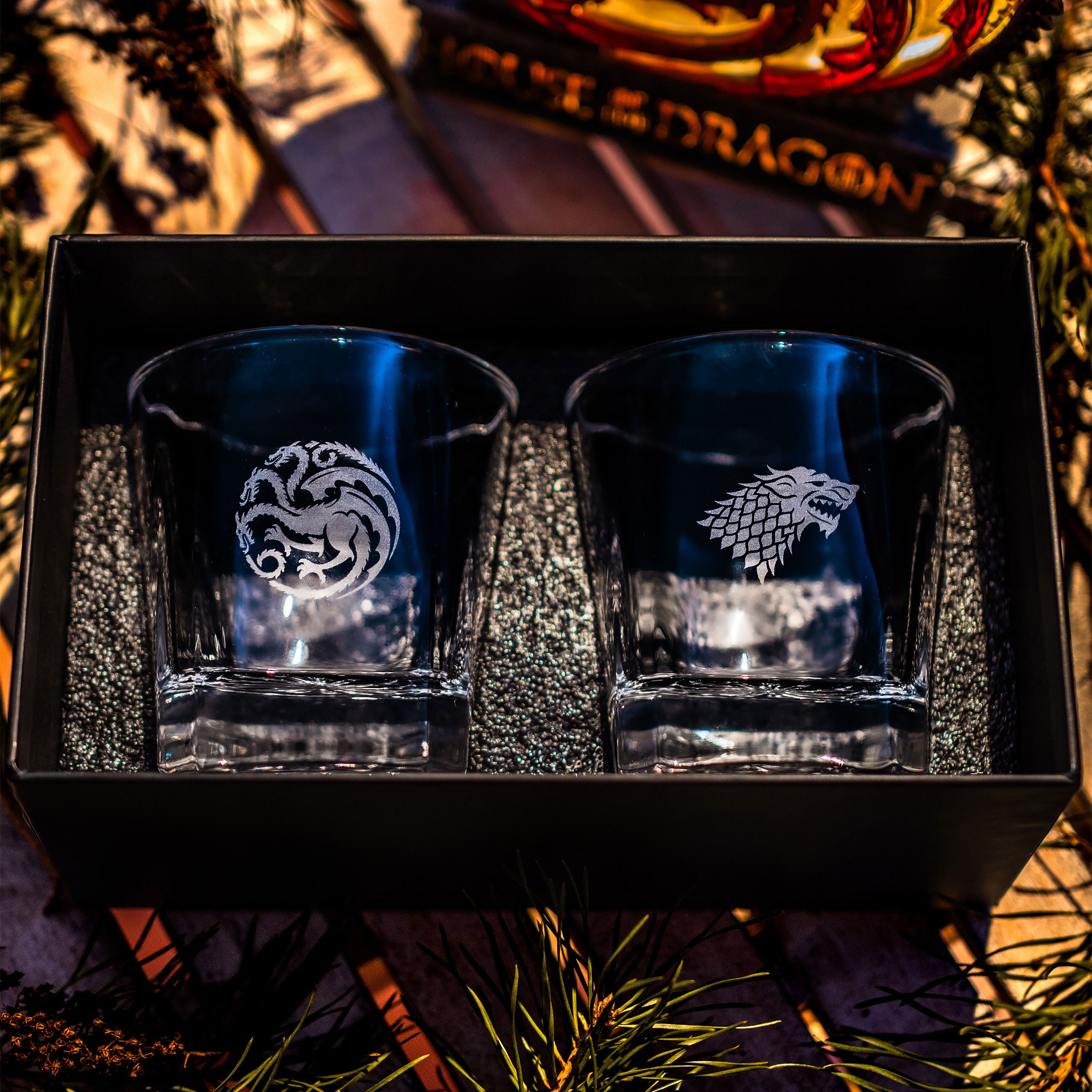 Produktbild Game of Thrones - Targaryen und Stark Wappen Gläser 2er Set