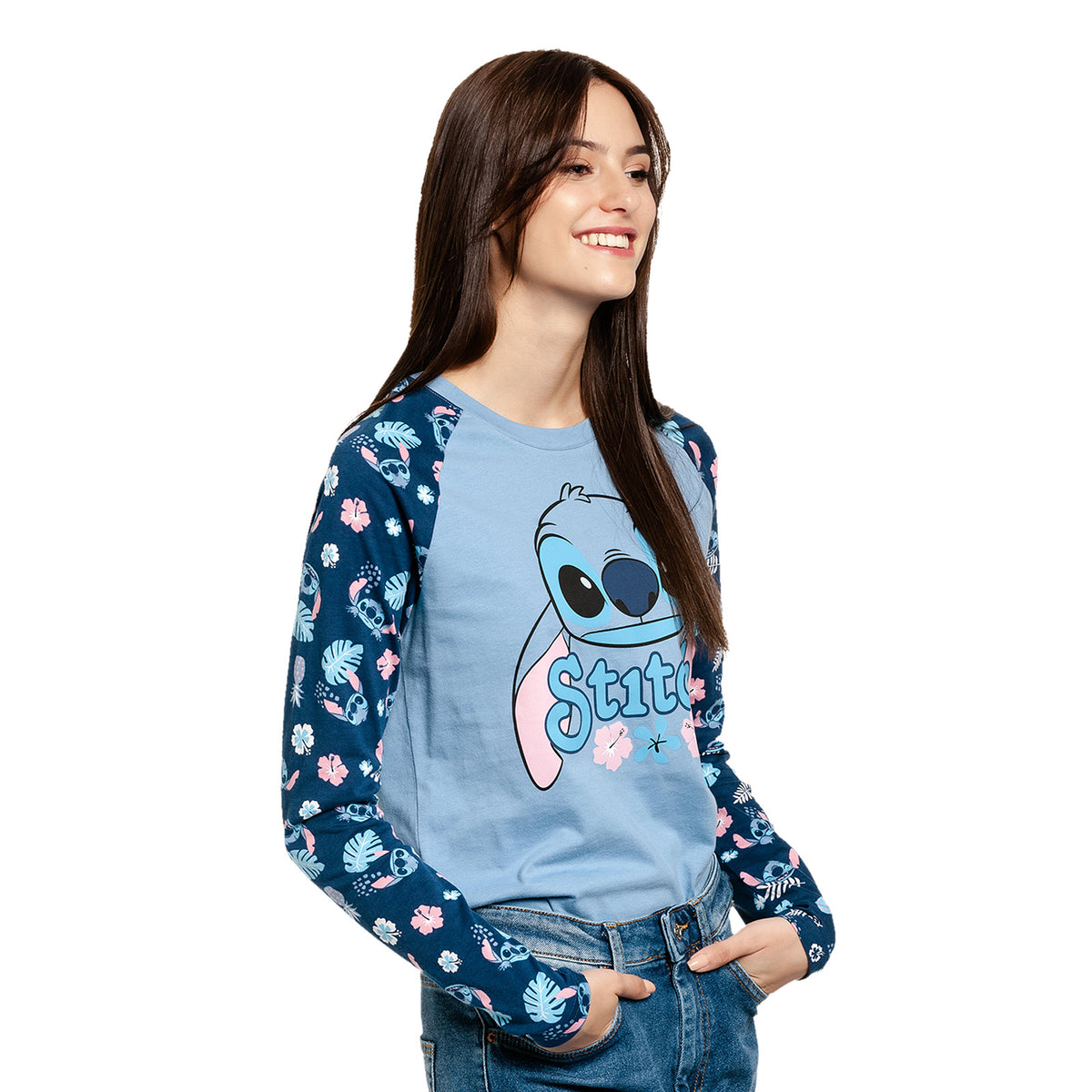 Produktbild Lilo & Stitch - Weird But Cute Raglan Longsleeve Damen blau