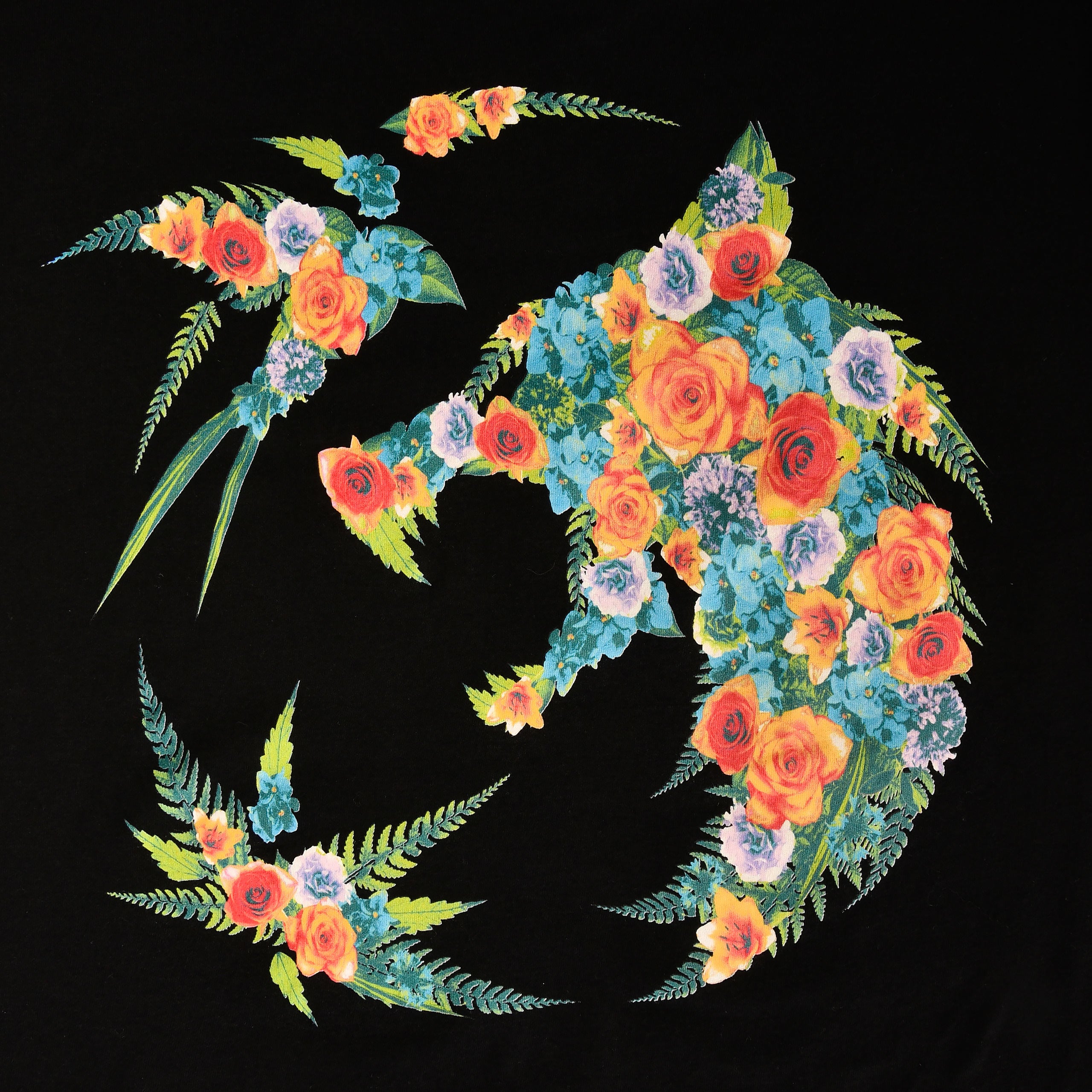 Produktbild Witcher - Floral Wolf Medaillon T-Shirt schwarz