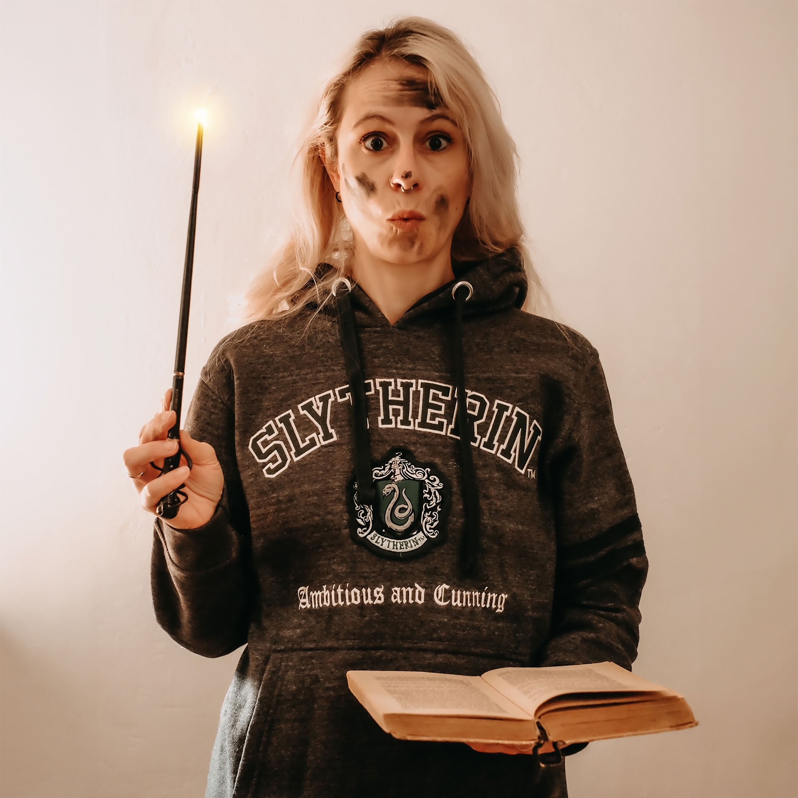 Produktbild Harry Potter - Slytherin Wappen Premium Hoodie grau