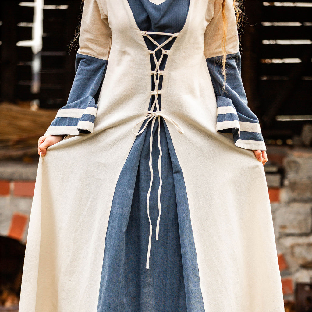 Produktbild Mittelalter Kleid mit Trompetenärmeln blau-natur