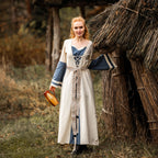 Produktbild Mittelalter Kleid mit Trompetenärmeln blau-natur
