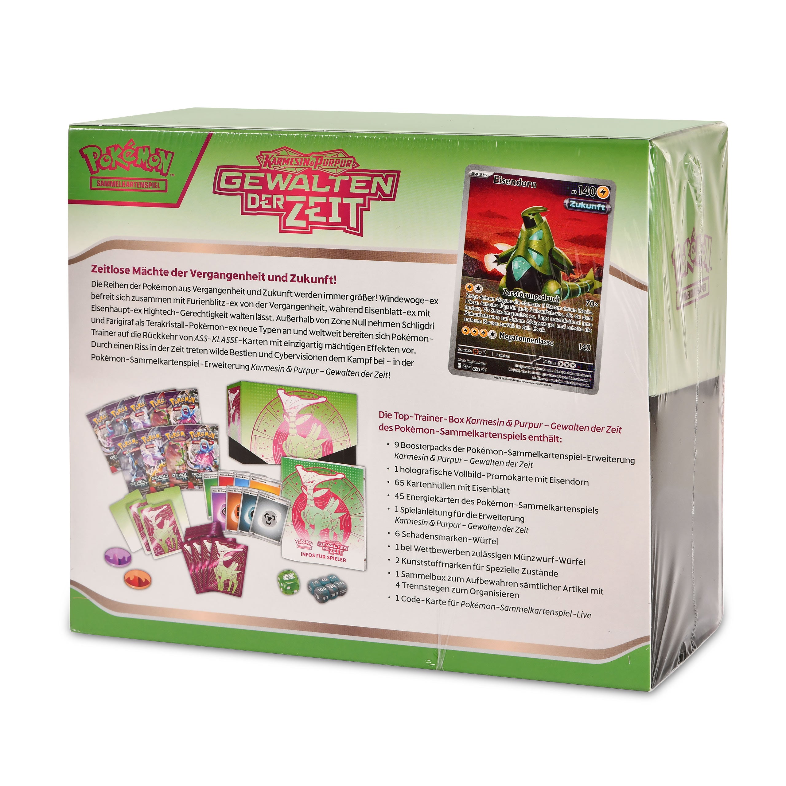 Produktbild Pokemon - Karmesin & Purpur Gewalten der Zeit Eisenblatt Top-Trainer-Box