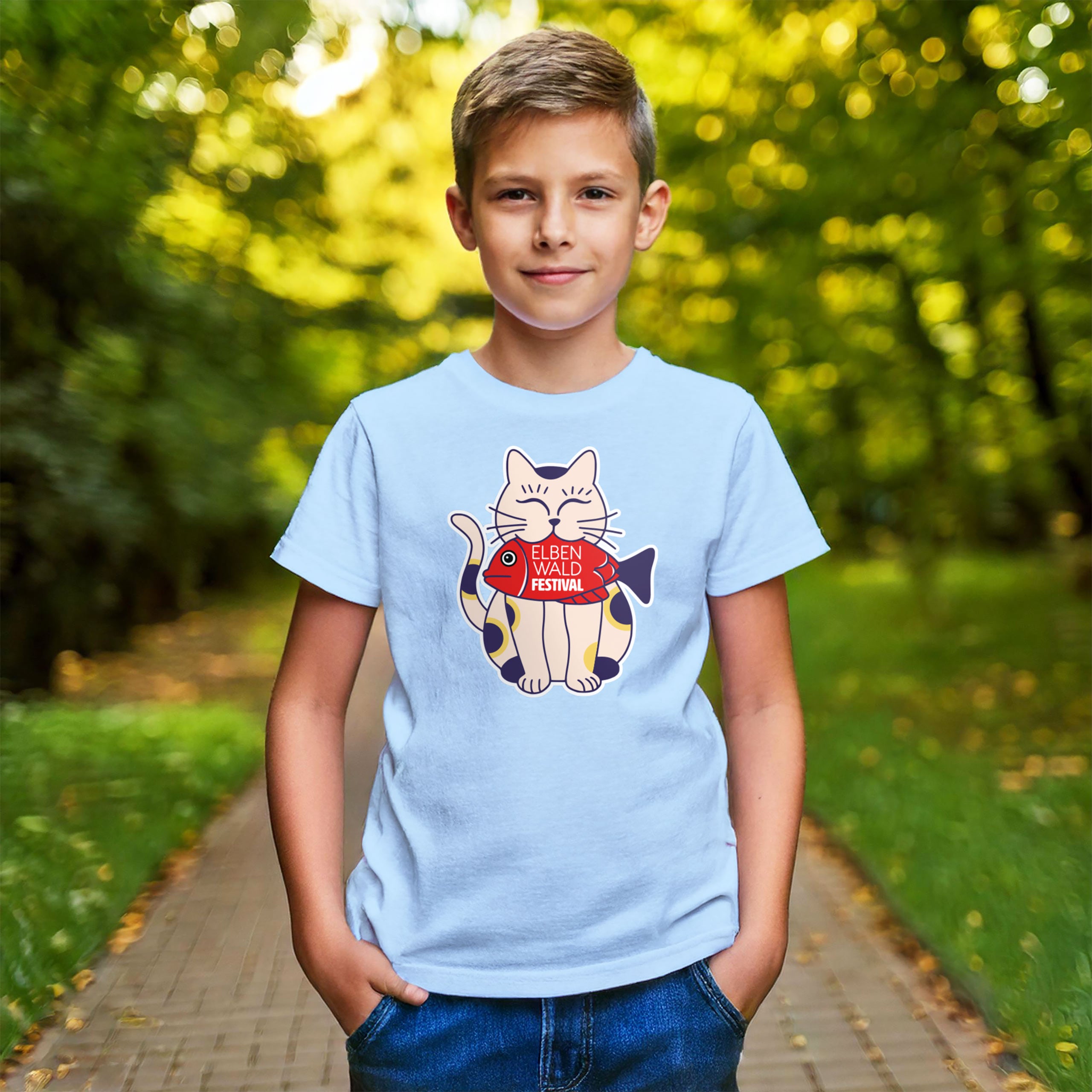 Produktbild Elbenwald Festival Neko Katzen T-Shirt Kinder blau
