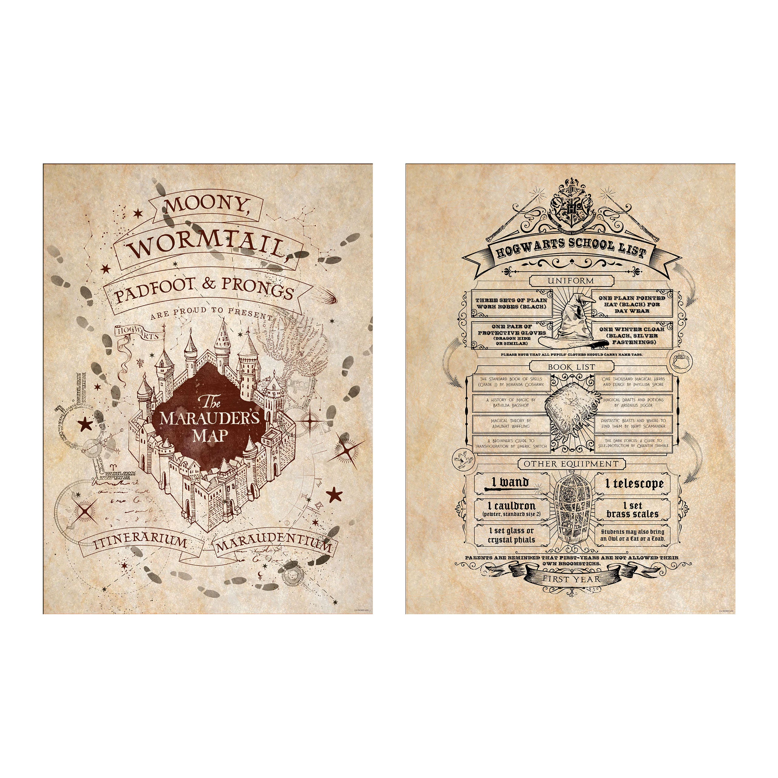 Produktbild Harry Potter - Karte des Rumtreibers und Einkaufsliste Poster 2er Set