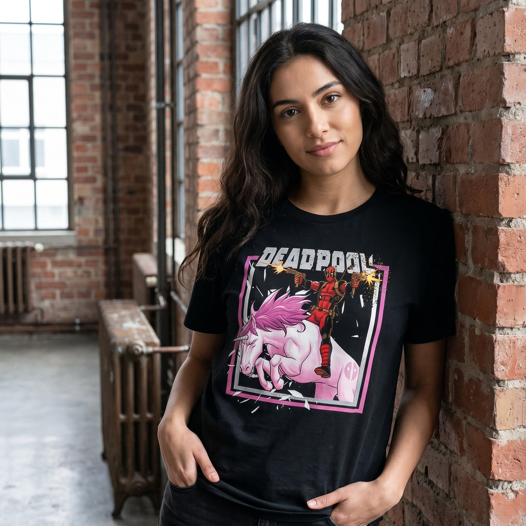 Produktbild Deadpool - Pink Unicorn Ride T-Shirt schwarz