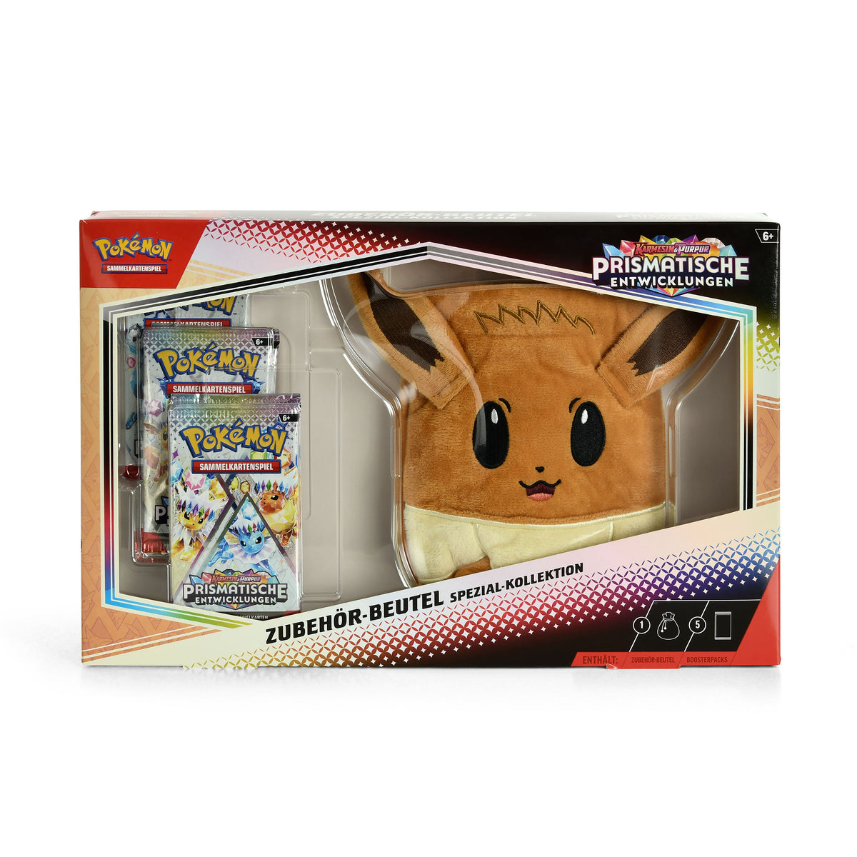 Produktbild Pokemon - Evoli Karmesin & Purpur Prismatische Entwicklungen Sammelkarten mit Plüsch Beutel