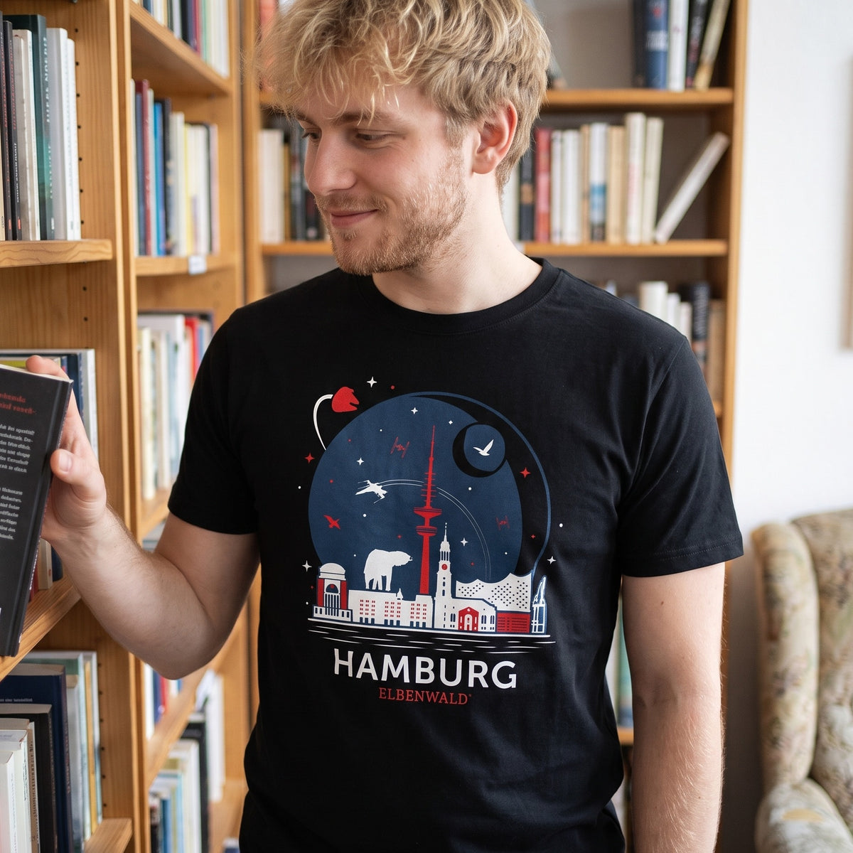 Produktbild Elbenwald in Hamburg Skyline T-Shirt schwarz