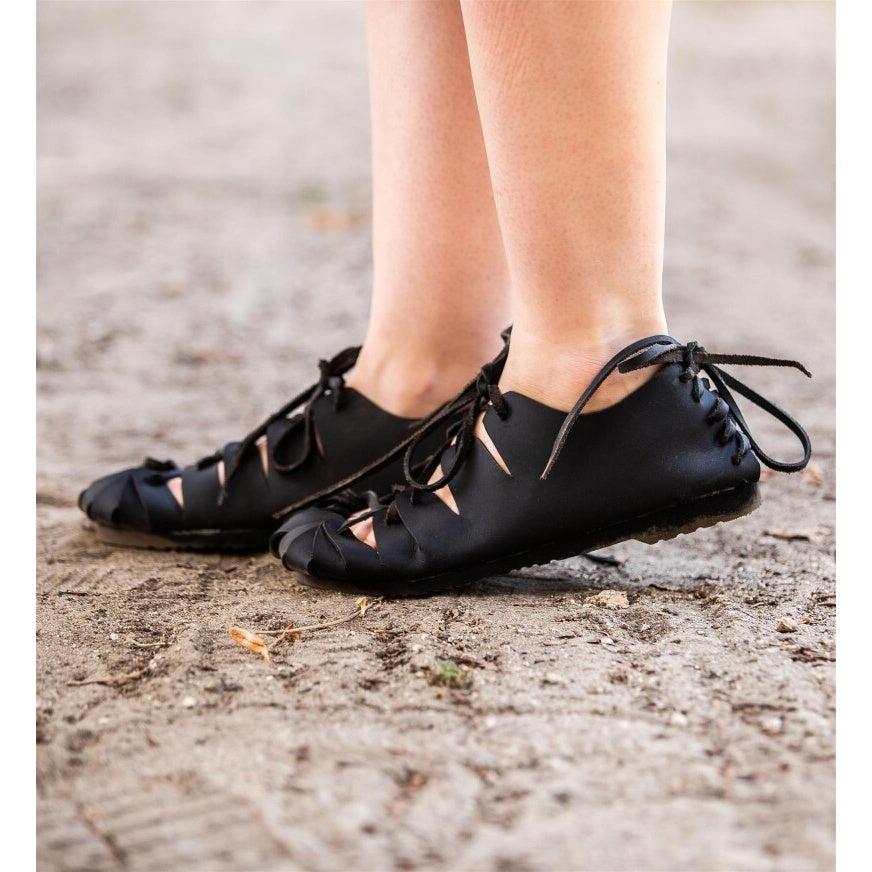 Produktbild Mittelalter Bundschuhe aus Nubukleder schwarz