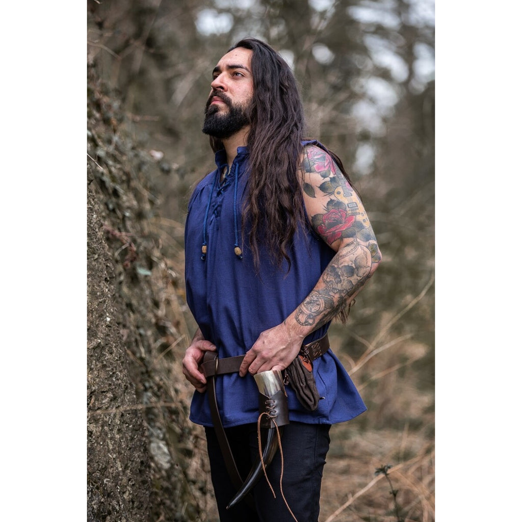 Produktbild Mittelalter Stehkragen Schnürhemd Louis ärmellos blau