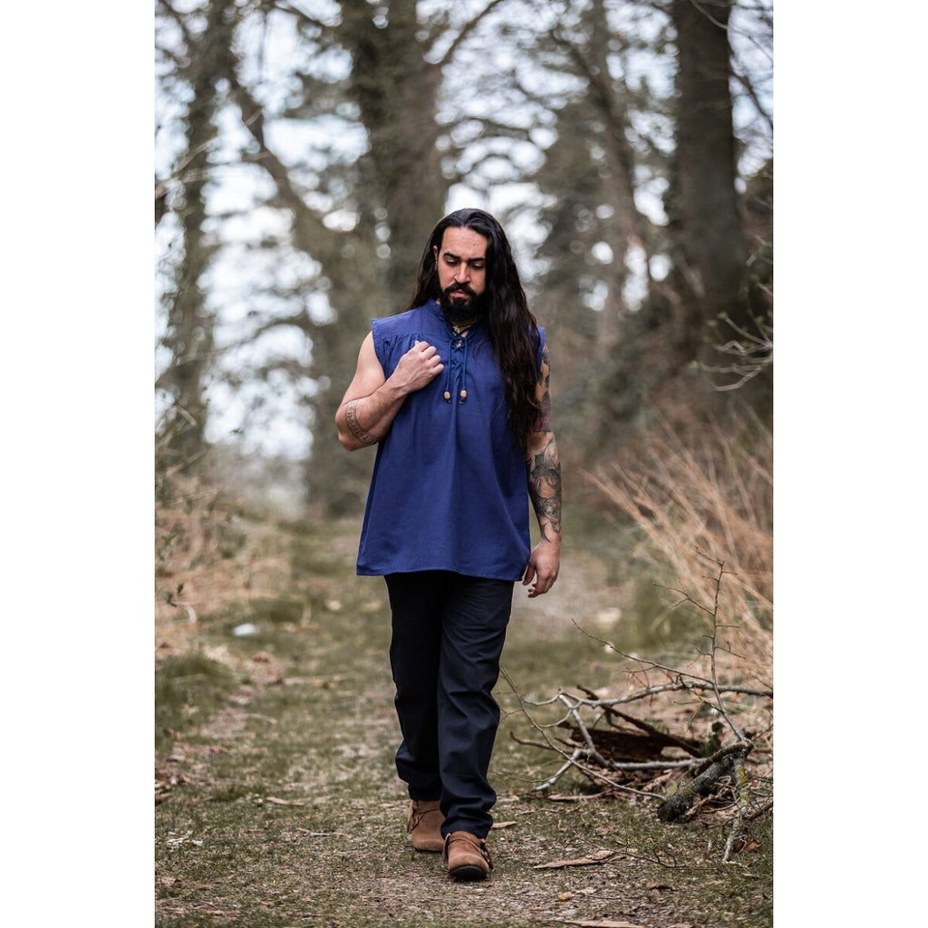 Produktbild Mittelalter Stehkragen Schnürhemd Louis ärmellos blau