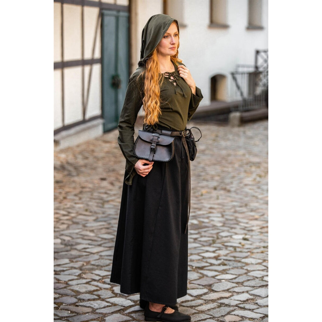 Produktbild Mittelalter Bluse Lea mit Kapuze und Schnürung grün