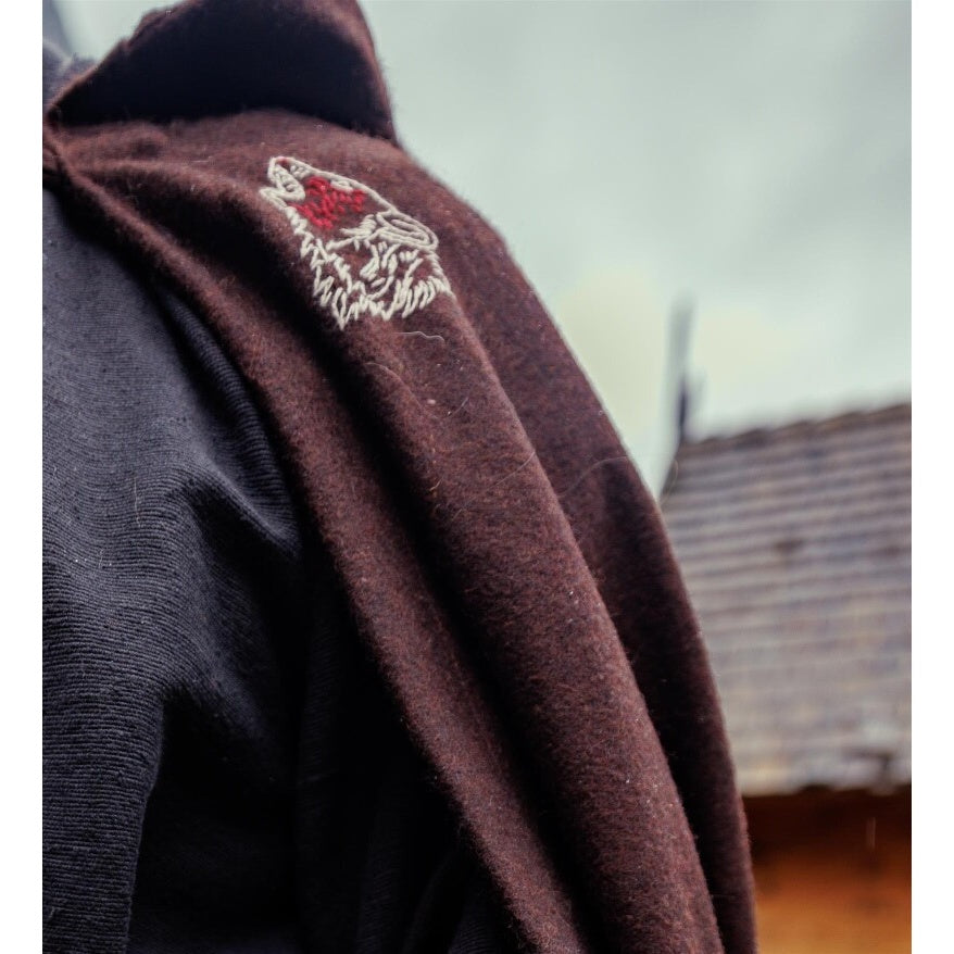Produktbild Mittelalter Wikinger Umhang Alpha mit Wolfsstickerei braun