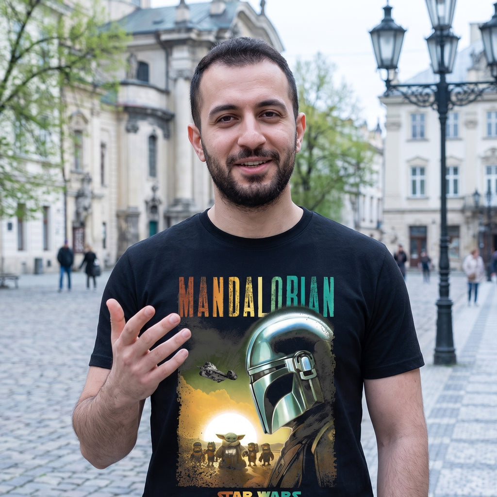 Product image Mando and Grogu Poster T-Shirt Black - Star Wars The Mandalorian
