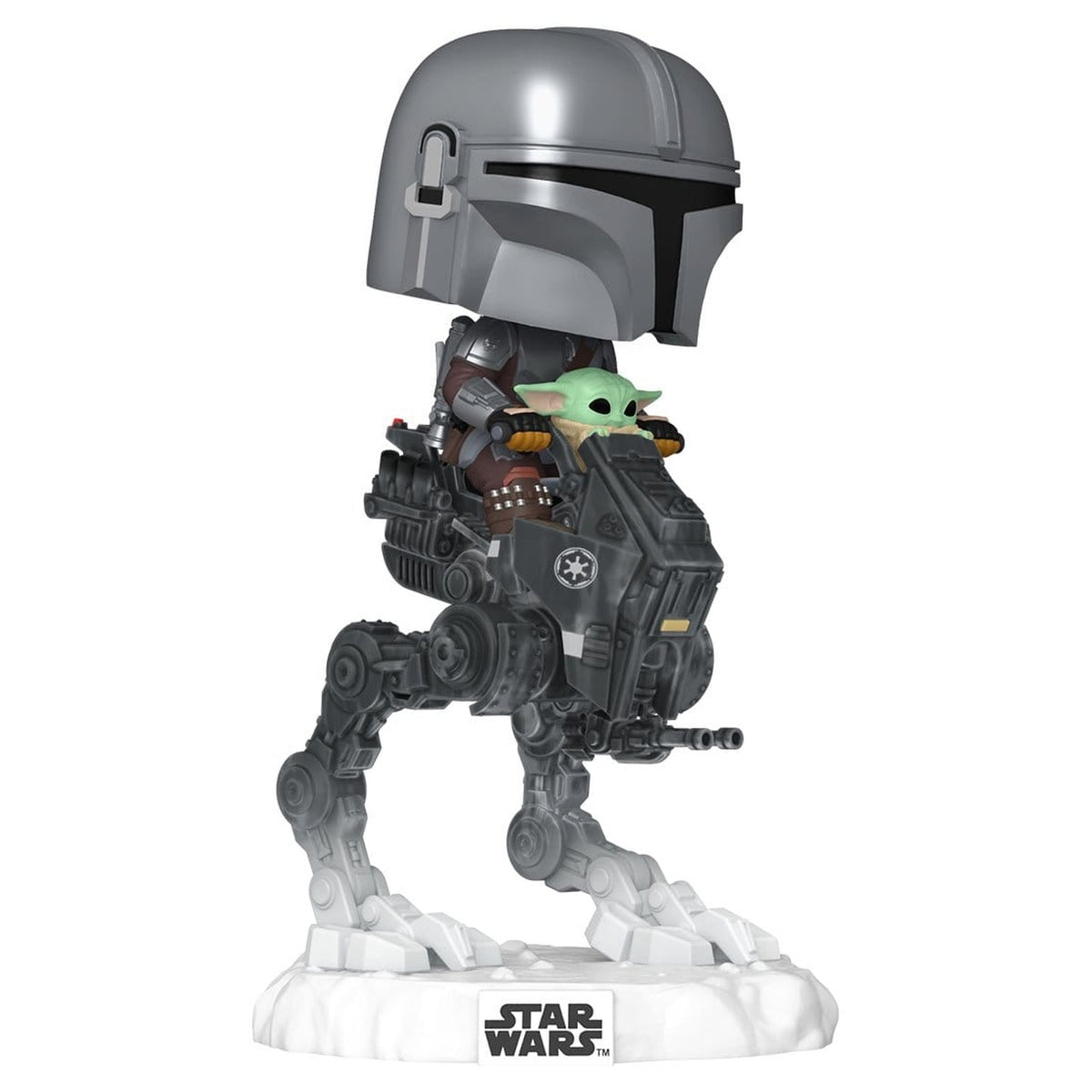 Produktbild Star Wars: The Mandalorian and Grogu POP! Rides Deluxe Vinyl Wackelkopf-Figur The Mandalorian with Grogu in Imperial Remnant AT-RT 9 cm