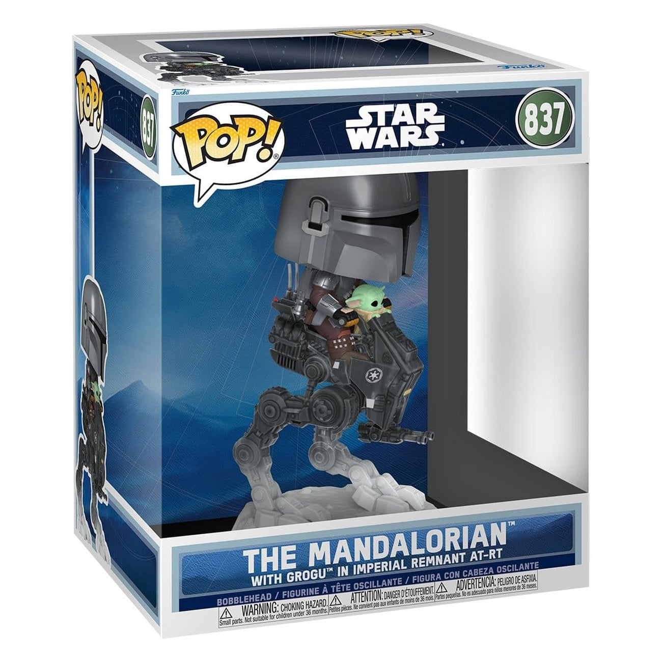 Produktbild Star Wars: The Mandalorian and Grogu POP! Rides Deluxe Vinyl Wackelkopf-Figur The Mandalorian with Grogu in Imperial Remnant AT-RT 9 cm
