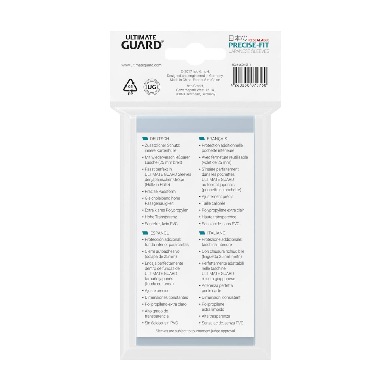 Produktbild Ultimate Guard Precise-Fit Sleeves Japanese Size (100) - Resealable
