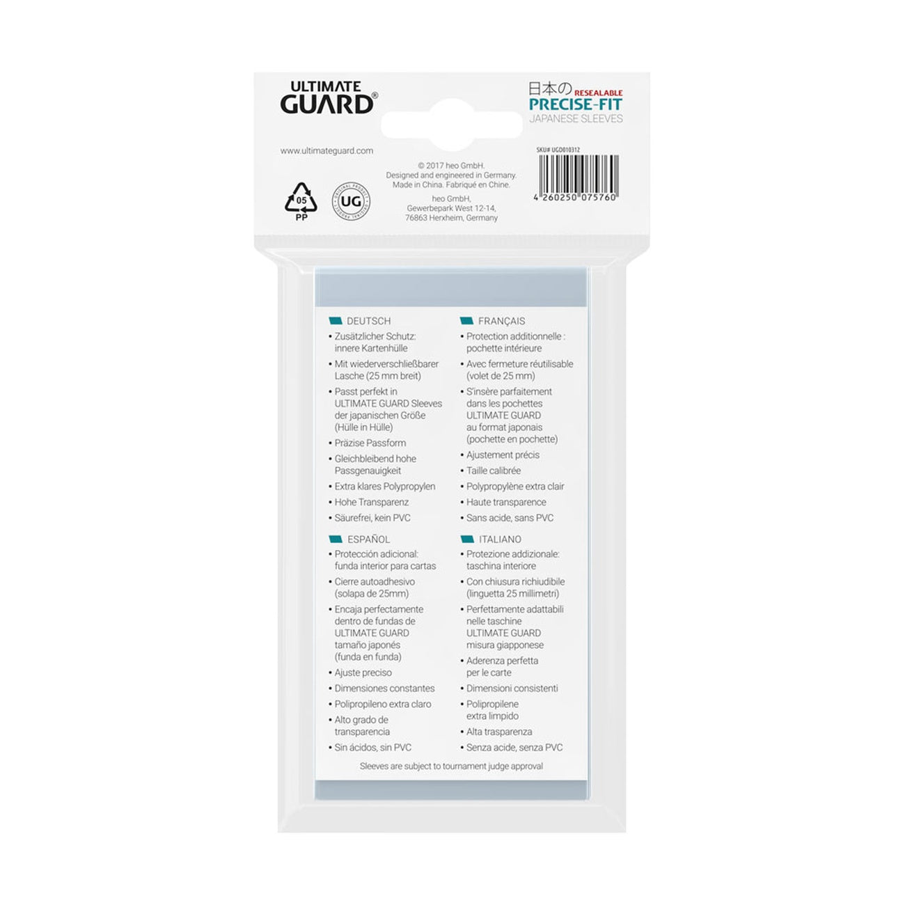 Produktbild Ultimate Guard Precise-Fit Sleeves Japanese Size (100) - Resealable