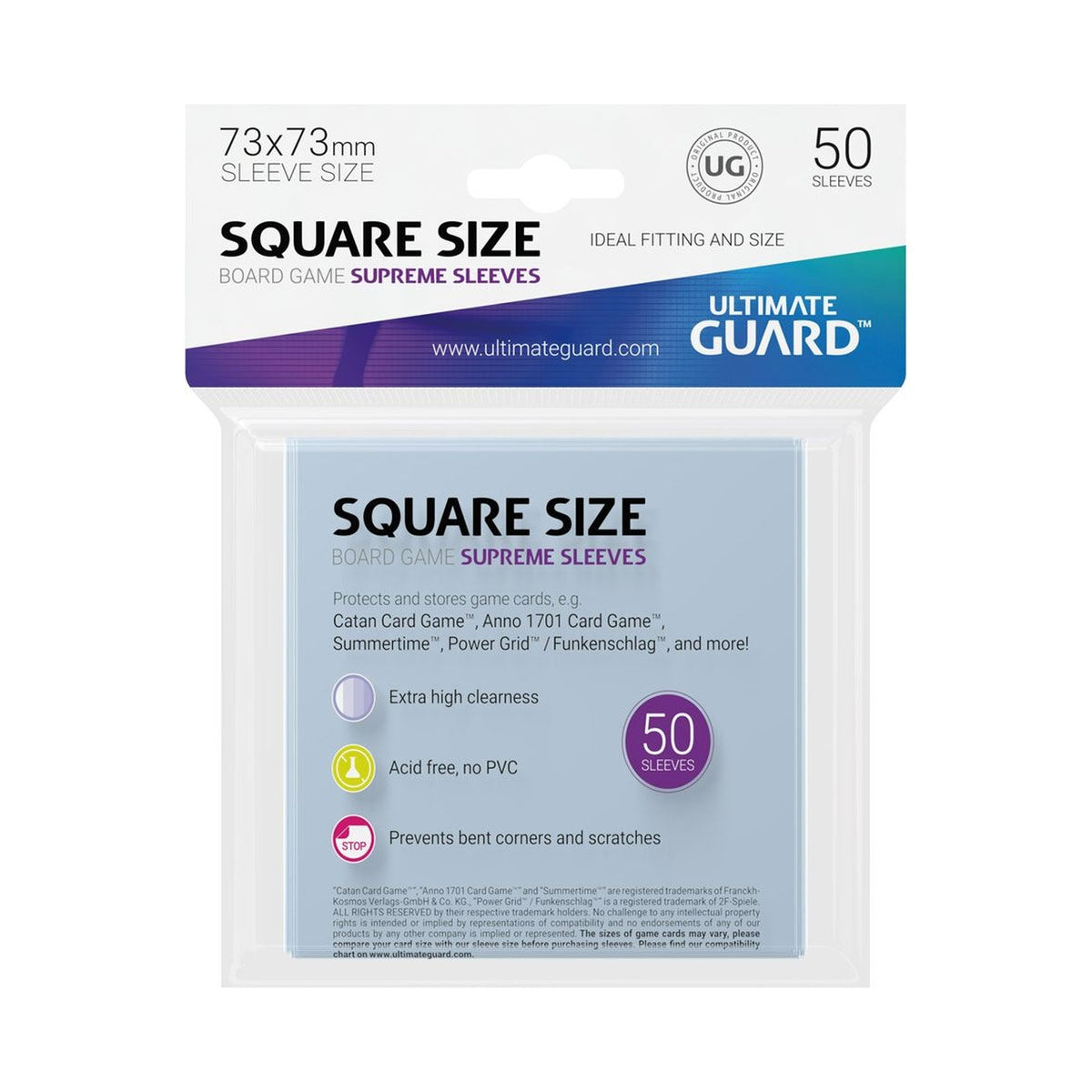 Produktbild Ultimate Guard Supreme Sleeves für Brettspielkarten Quadratisch (50)