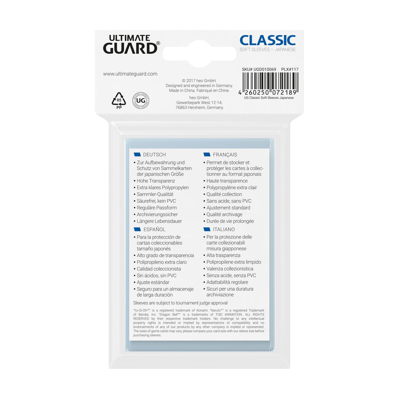 Produktbild Ultimate Guard Classic Sleeves Japanese Size (100)