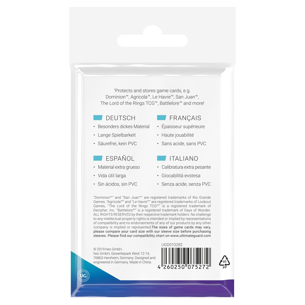 Produktbild Ultimate Guard Board Game Sleeves (50) - Standard European