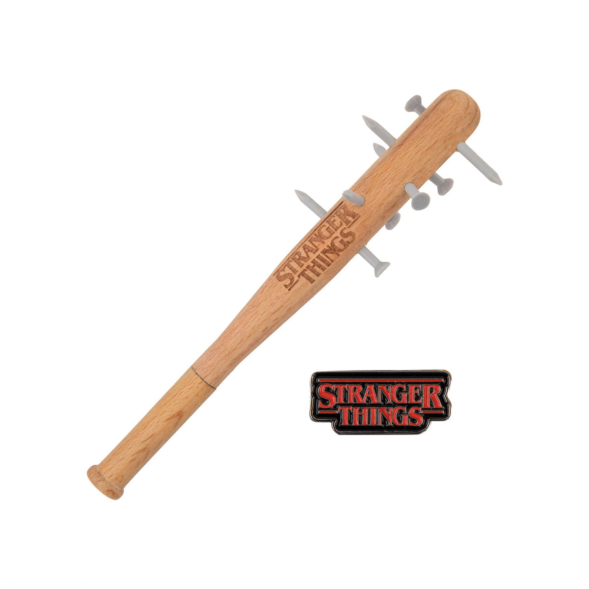 Produktbild Stranger Things Stachelige Schlägerkugelschreiber & Stranger Things Anstecknadel